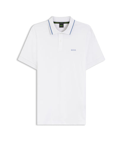 Boss Paddy Slim Fit Polo Shirt In Interlock Cotton White