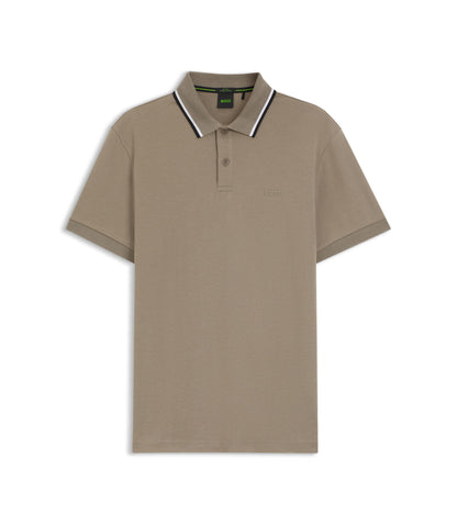Boss Paddy Slim Fit Polo Shirt In Interlock Cotton Light Green