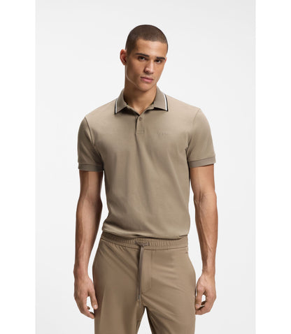Boss Paddy Slim Fit Polo Shirt In Interlock Cotton Light Green