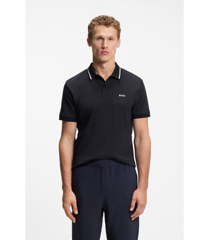Boss Paddy Slim Fit Polo Shirt In Interlock Cotton Dark Blue