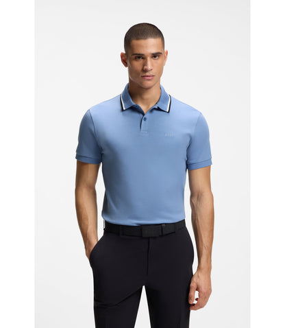 Boss Paddy Slim Fit Polo Shirt In Interlock Cotton Light Blue
