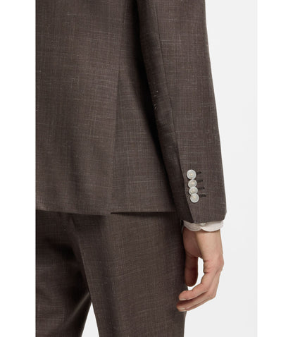 Boss Slim Fit Jacket In Virgin Wool Silk And Linen Dark Brown