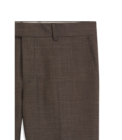 Boss Slim Fit Trousers In Virgin Wool Silk And Linen Dark Brown