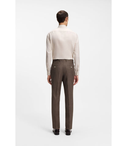 Boss Slim Fit Trousers In Virgin Wool Silk And Linen Dark Brown
