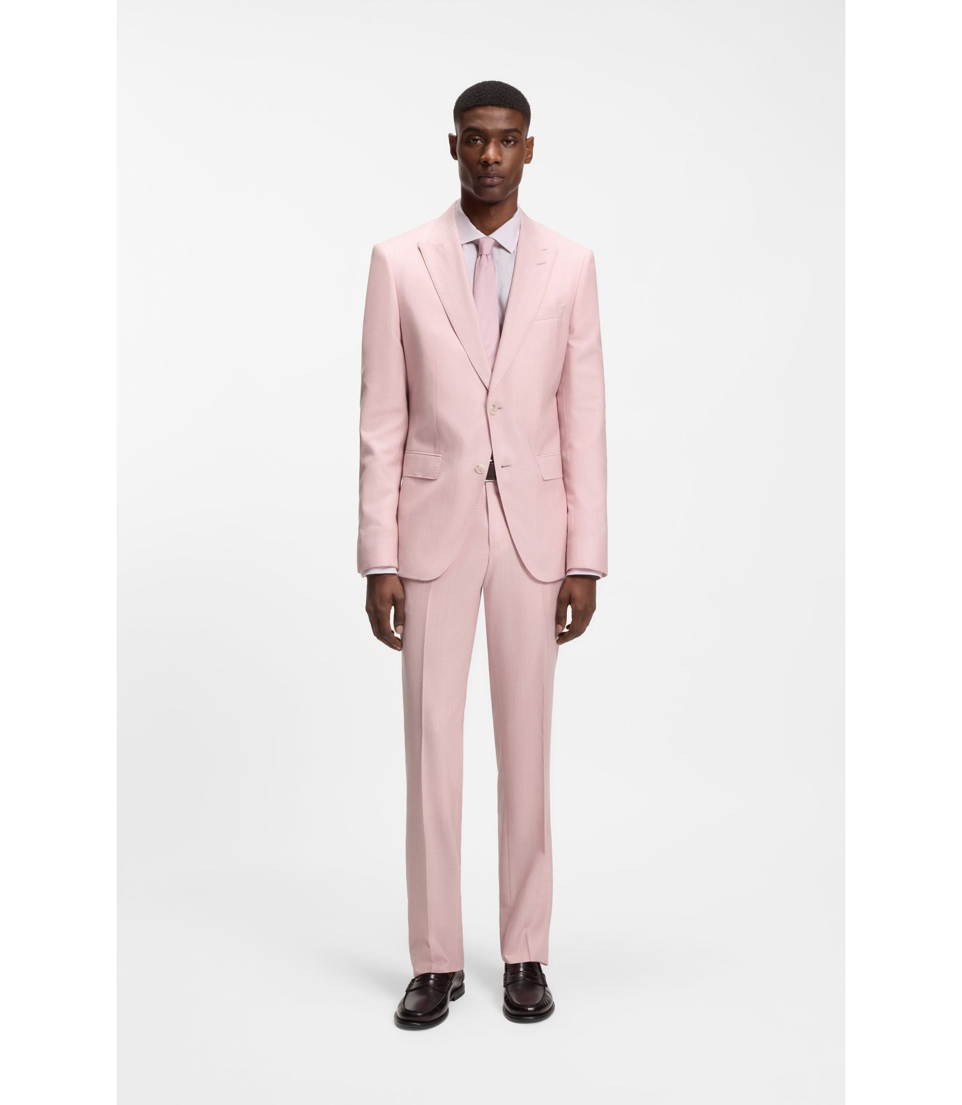 Boss Slim Fit Trousers In Virgin Wool Silk And Linen Light Pink