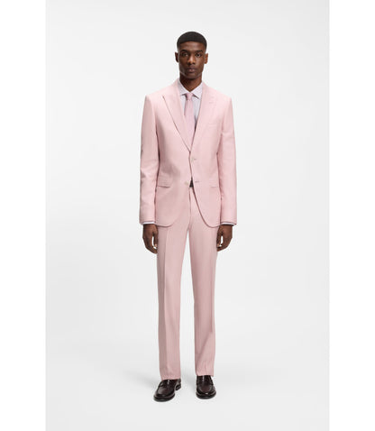 Boss Slim Fit Trousers In Virgin Wool Silk And Linen Light Pink