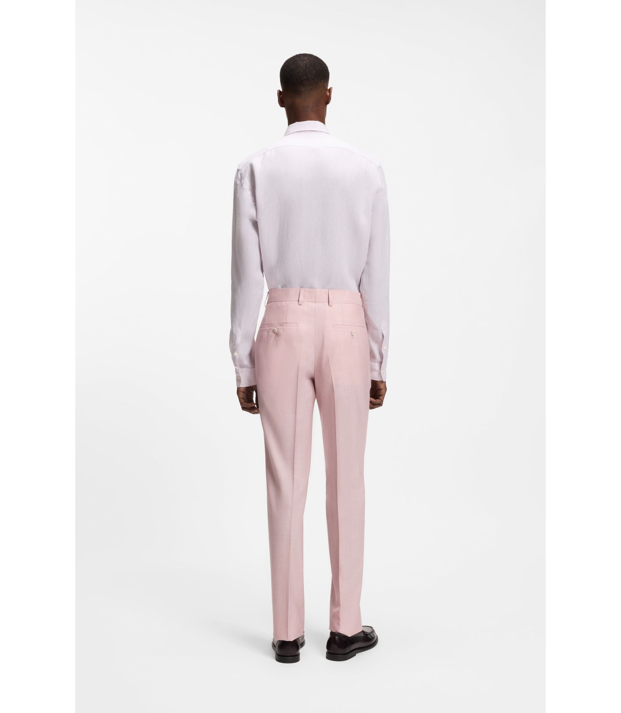 Boss Slim Fit Trousers In Virgin Wool Silk And Linen Light Pink