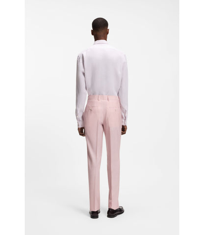 Boss Slim Fit Trousers In Virgin Wool Silk And Linen Light Pink