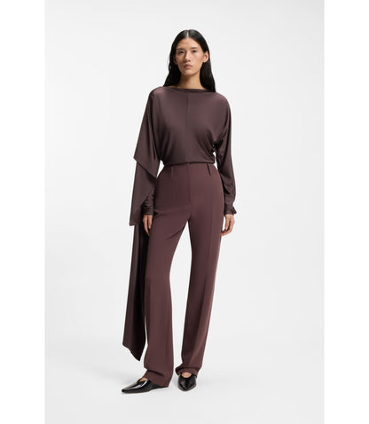 Boss Tailored Virgin Wool Blend Trousers Dark Brown Women's