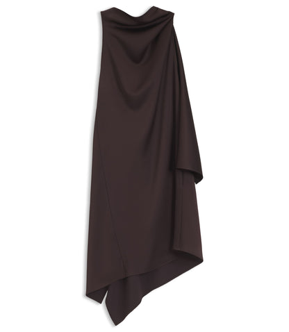 Boss High Shine Asymmetric Dress With Drape Neck Dark Brown Women's