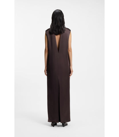 Boss Maxi Dress In High Shine Sable Dark Brown Women's