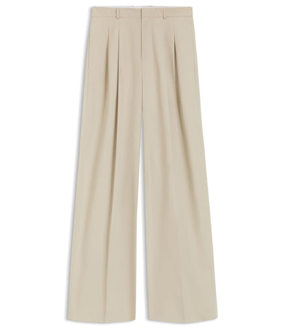 Boss Wide Leg Trousers In Cotton With Stretch Light Beige Women's