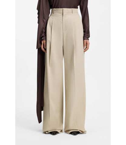 Boss Wide Leg Trousers In Cotton With Stretch Light Beige Women's