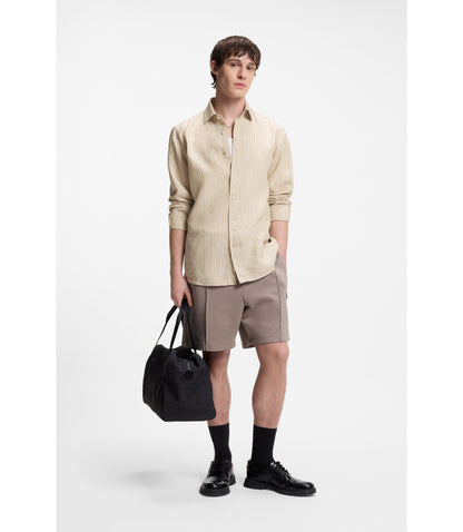 Hugo Modern Fit Shirt In Striped Linen Beige