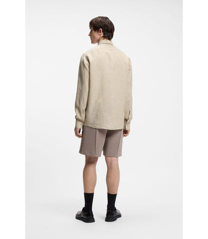 Hugo Modern Fit Shirt In Striped Linen Beige