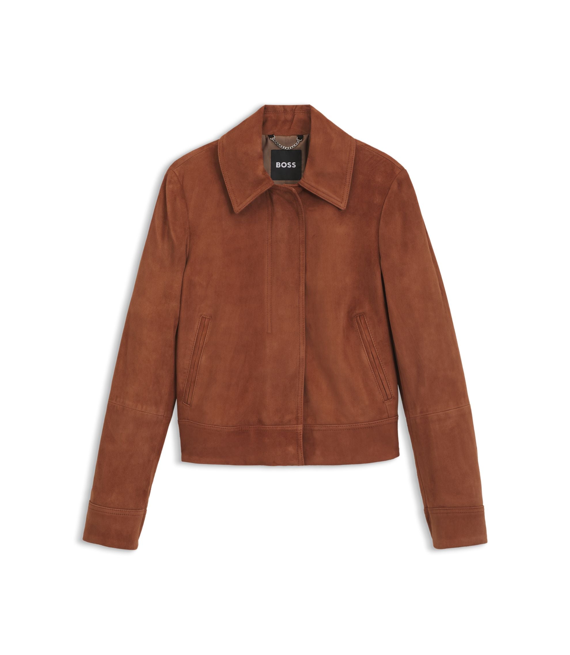Boss Suede Jacket With Covered Zipper Closure Brown Women's