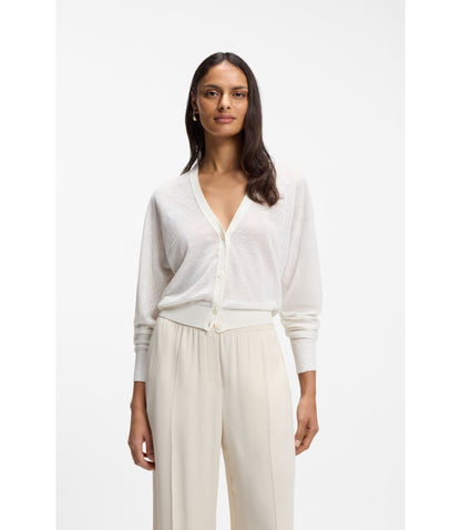 Boss Linen Cotton Cardigan With Buttoned Front White Women's