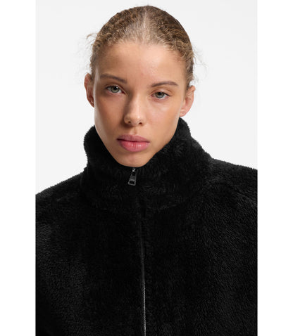 Hugo Faux Fur Coat With Contrasting Patch Pockets Black Women's
