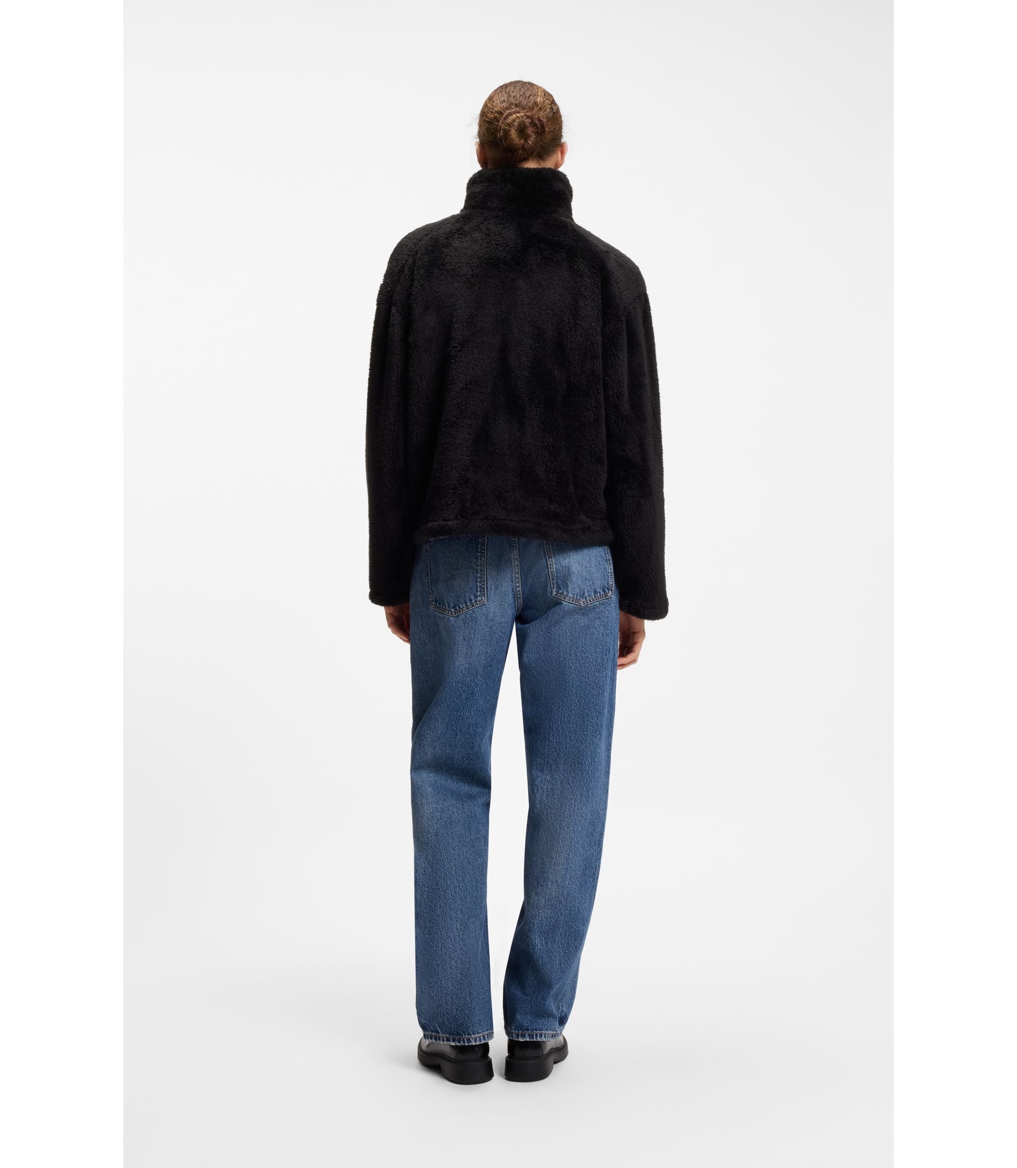 Hugo Faux Fur Coat With Contrasting Patch Pockets Black Women's