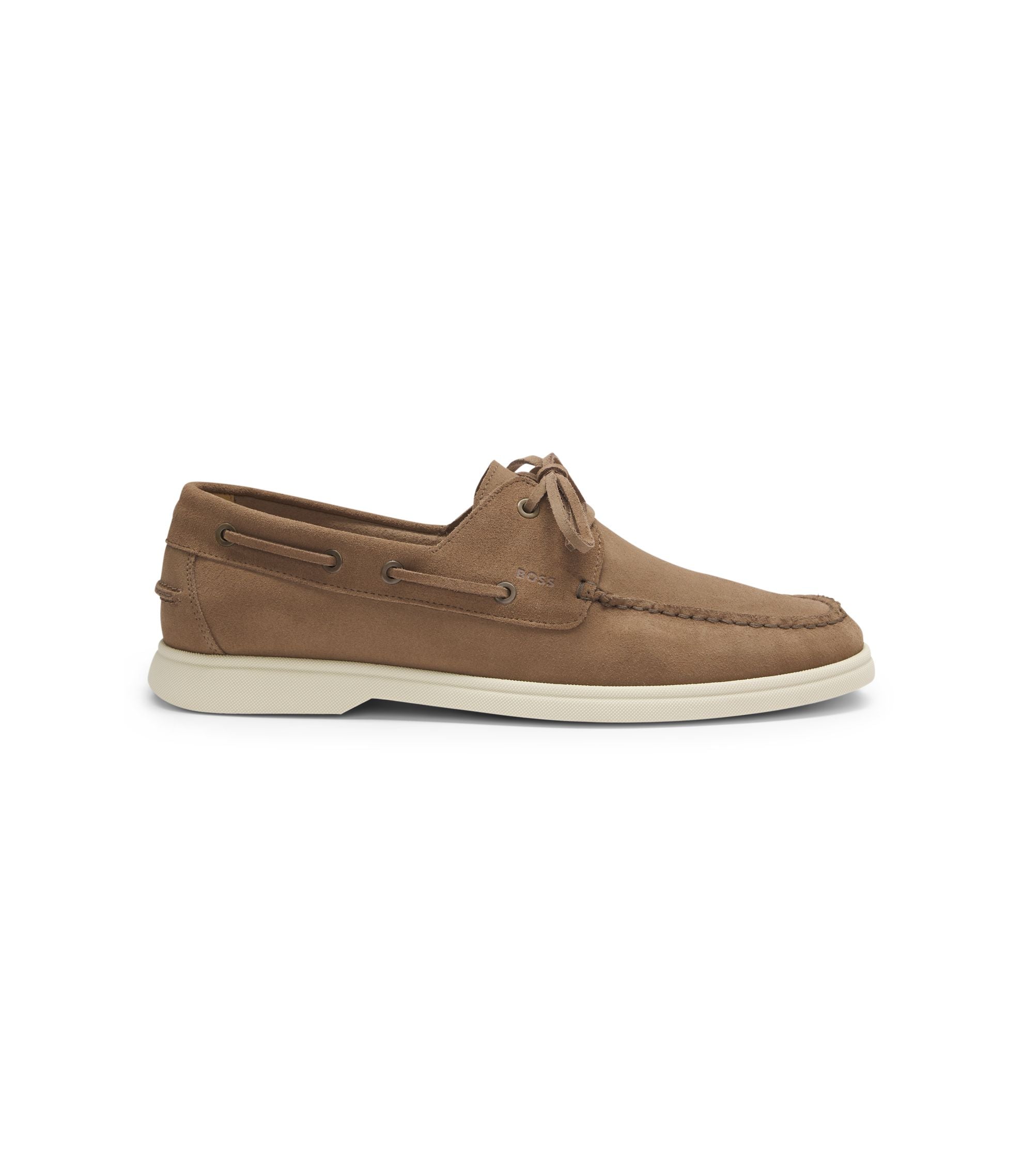 Boss Lace Detail Boat Shoes In Suede Beige Beige