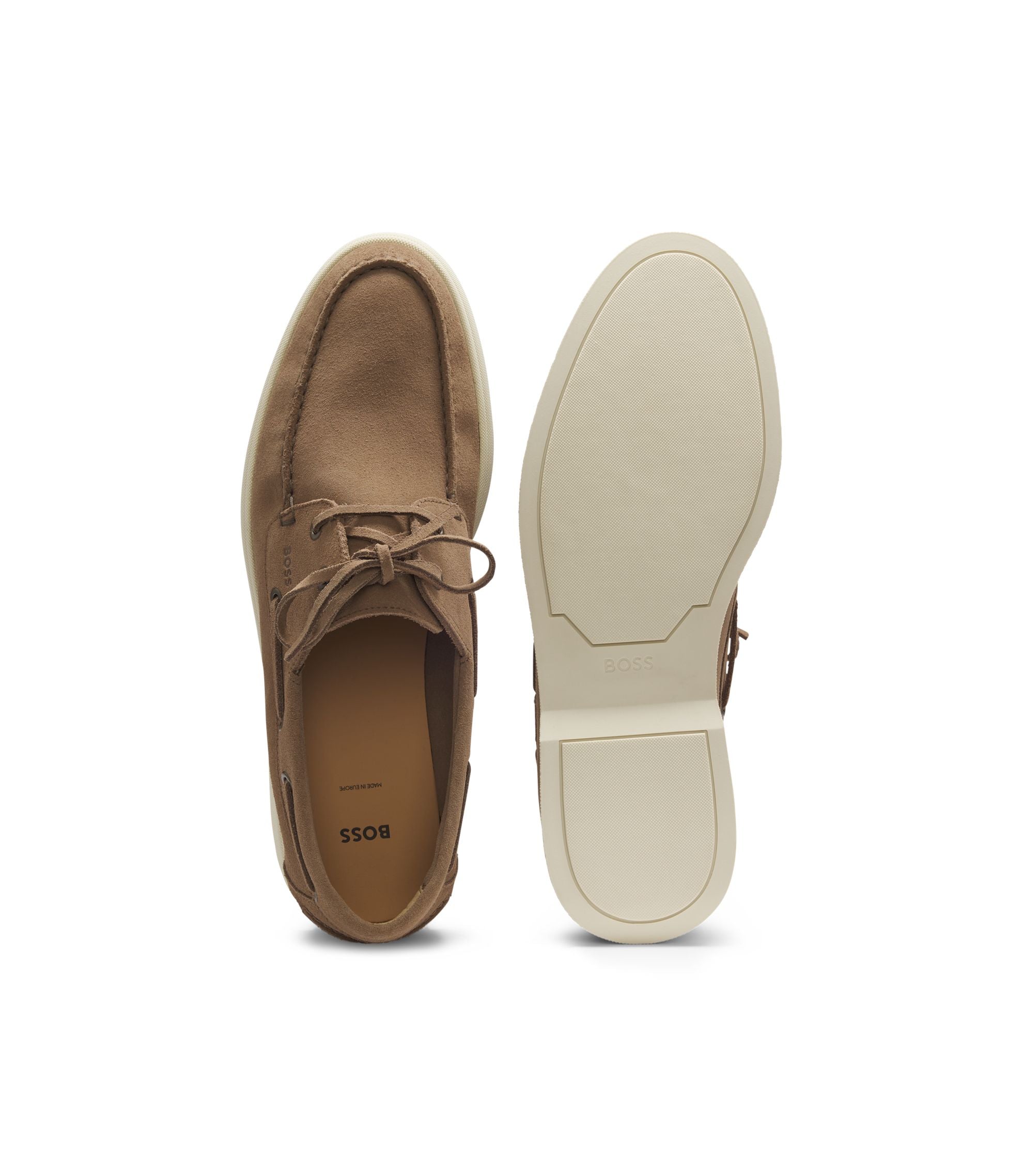 Boss Lace Detail Boat Shoes In Suede Beige Beige
