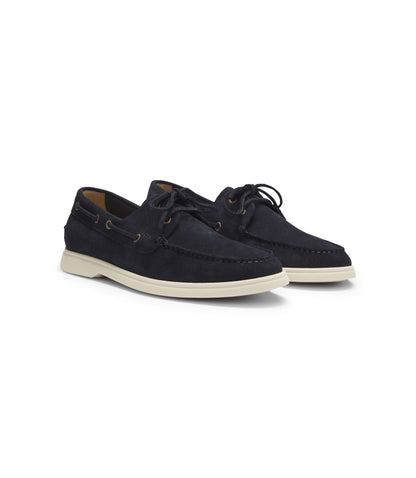 Boss Lace Detail Boat Shoes In Suede Dark Blue Dark Blue