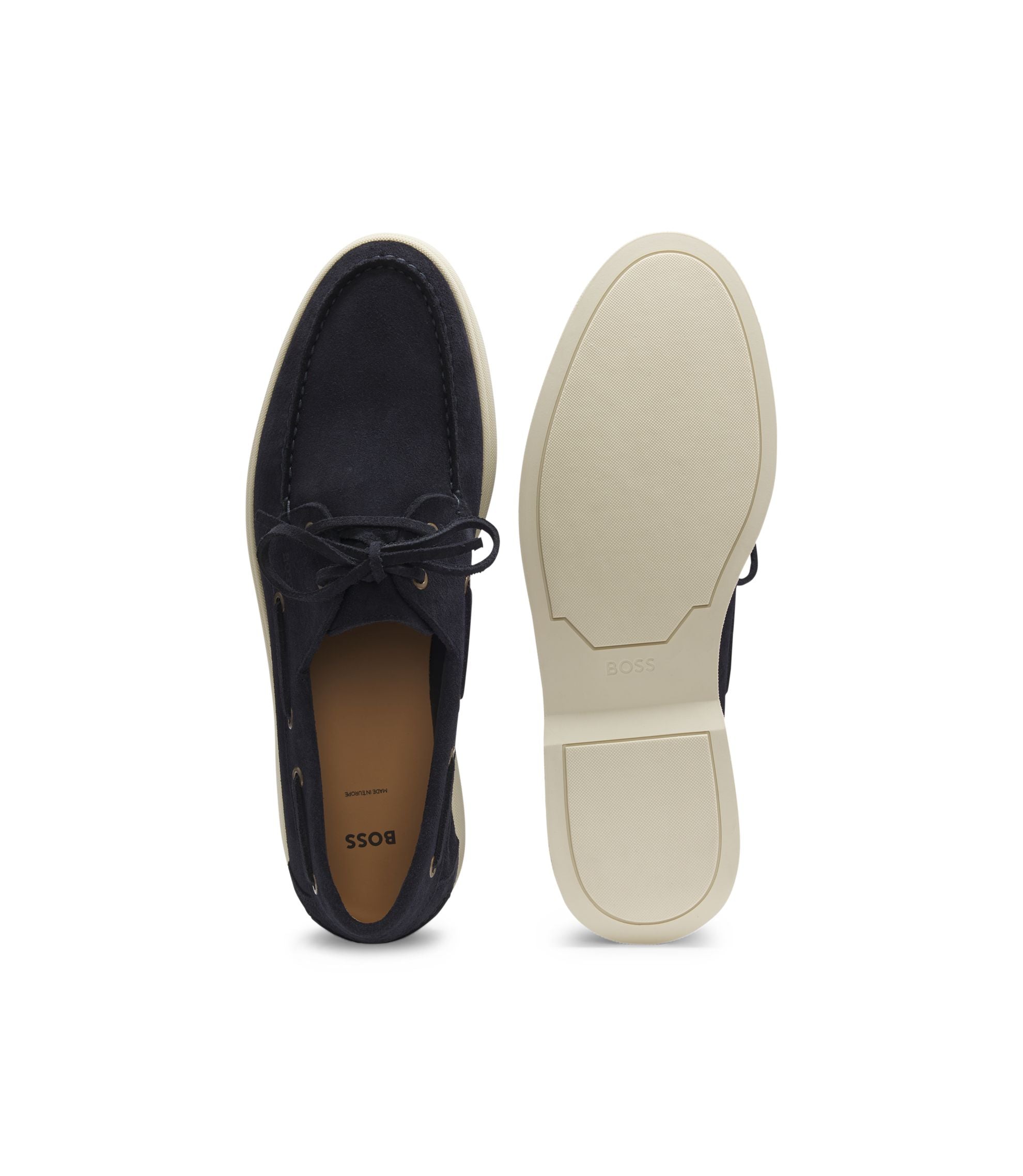 Boss Lace Detail Boat Shoes In Suede Dark Blue Dark Blue