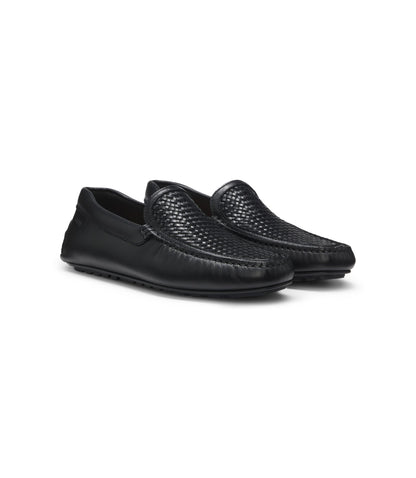 Boss Leather Moccasins With Woven Vamp Black Black