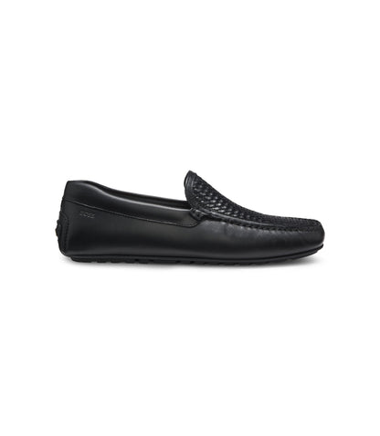 Boss Leather Moccasins With Woven Vamp Black Black