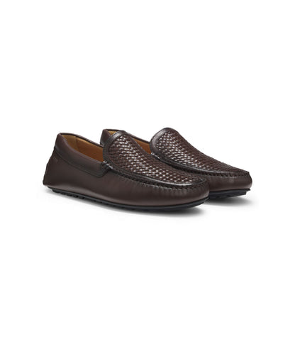Boss Leather Moccasins With Woven Vamp Dark Brown Dark Brown