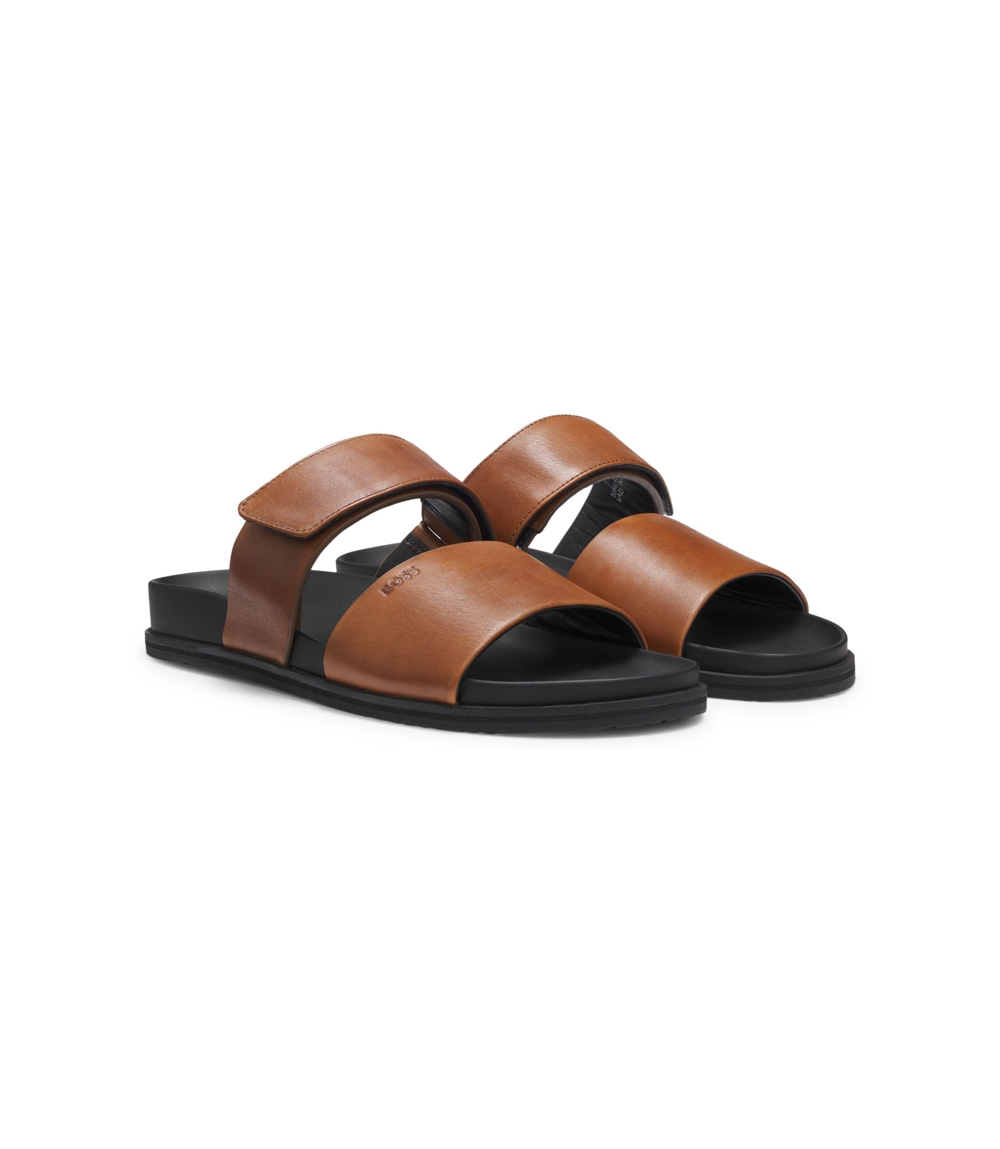 Boss Leather Slides With Riptape Strap Dark Brown Dark Brown