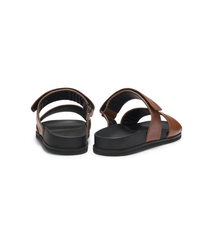 Boss Leather Slides With Riptape Strap Dark Brown Dark Brown