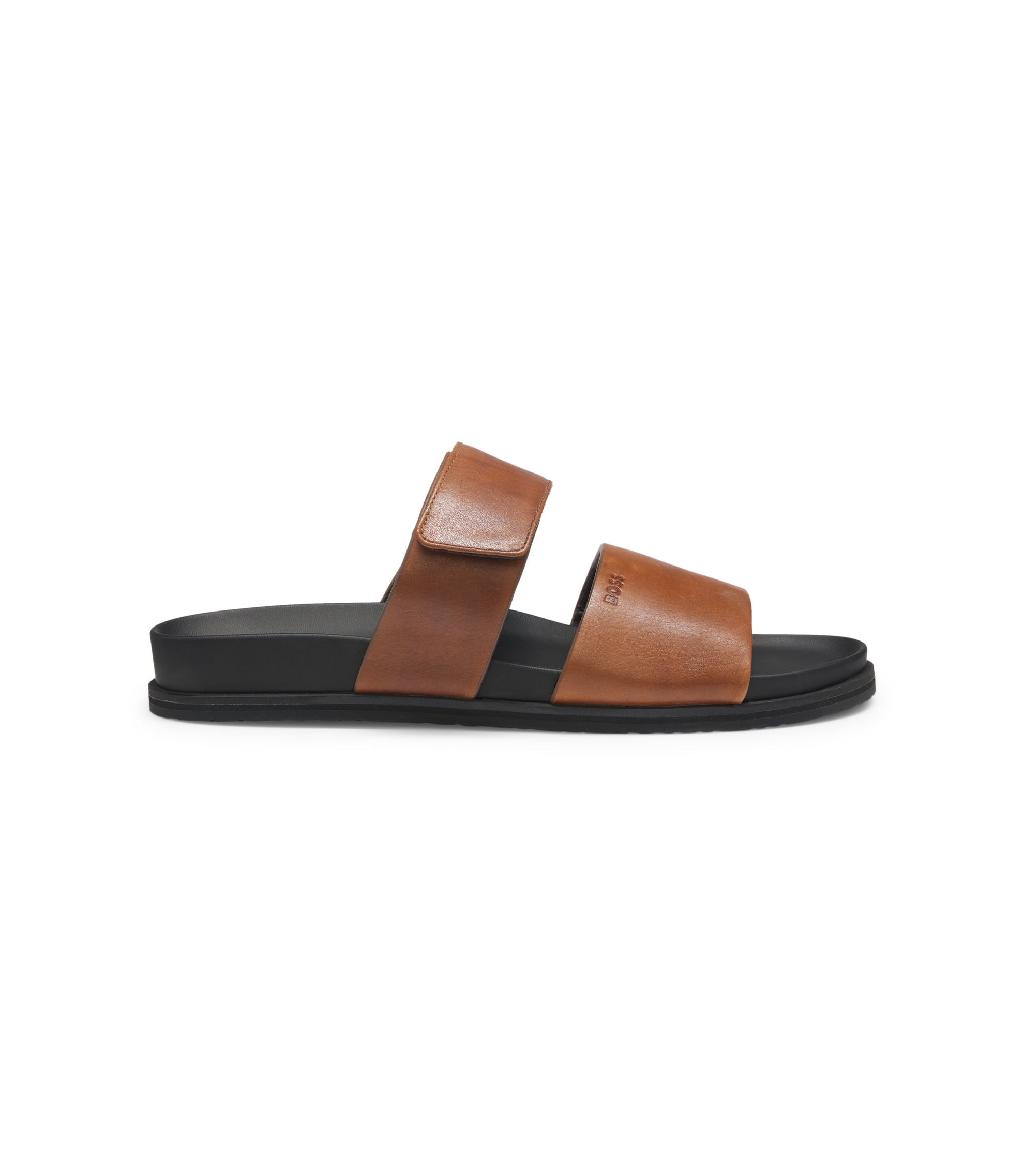 Boss Leather Slides With Riptape Strap Dark Brown Dark Brown