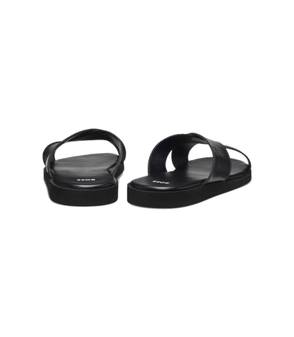 Boss Faux Leather Slides With Plain And Patterned Straps Black Black