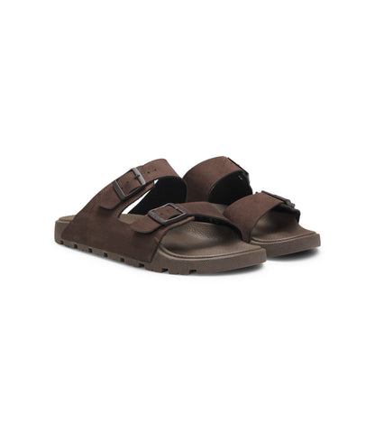 Boss Two Strap Slides With Branded Buckles Dark Brown Dark Brown