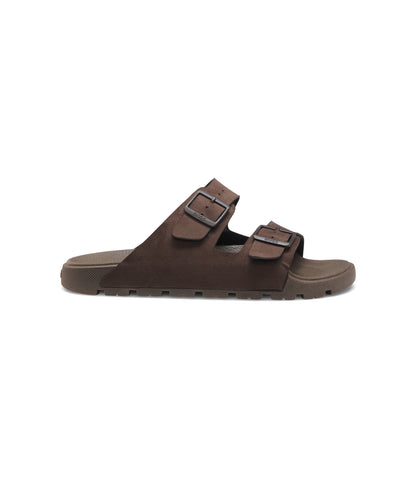 Boss Two Strap Slides With Branded Buckles Dark Brown Dark Brown