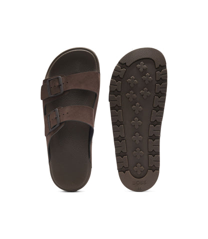 Boss Two Strap Slides With Branded Buckles Dark Brown Dark Brown