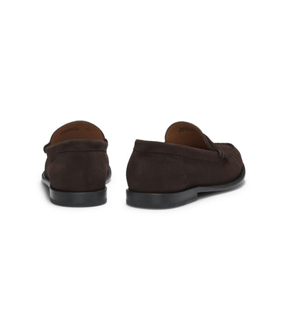 Boss Penny Trim Moccasins In Suede Dark Brown Dark Brown