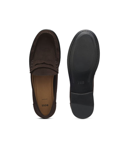Boss Penny Trim Moccasins In Suede Dark Brown Dark Brown