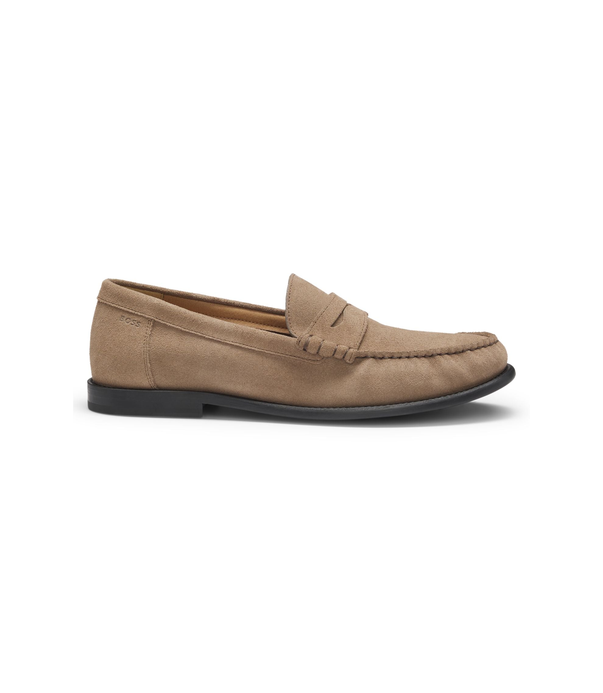 Boss Penny Trim Moccasins In Suede Beige Beige