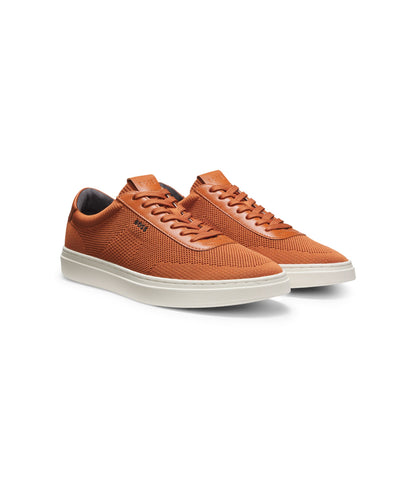 Boss Lace Up Trainers With Knitted Uppers And Leather Trims Brown Brown