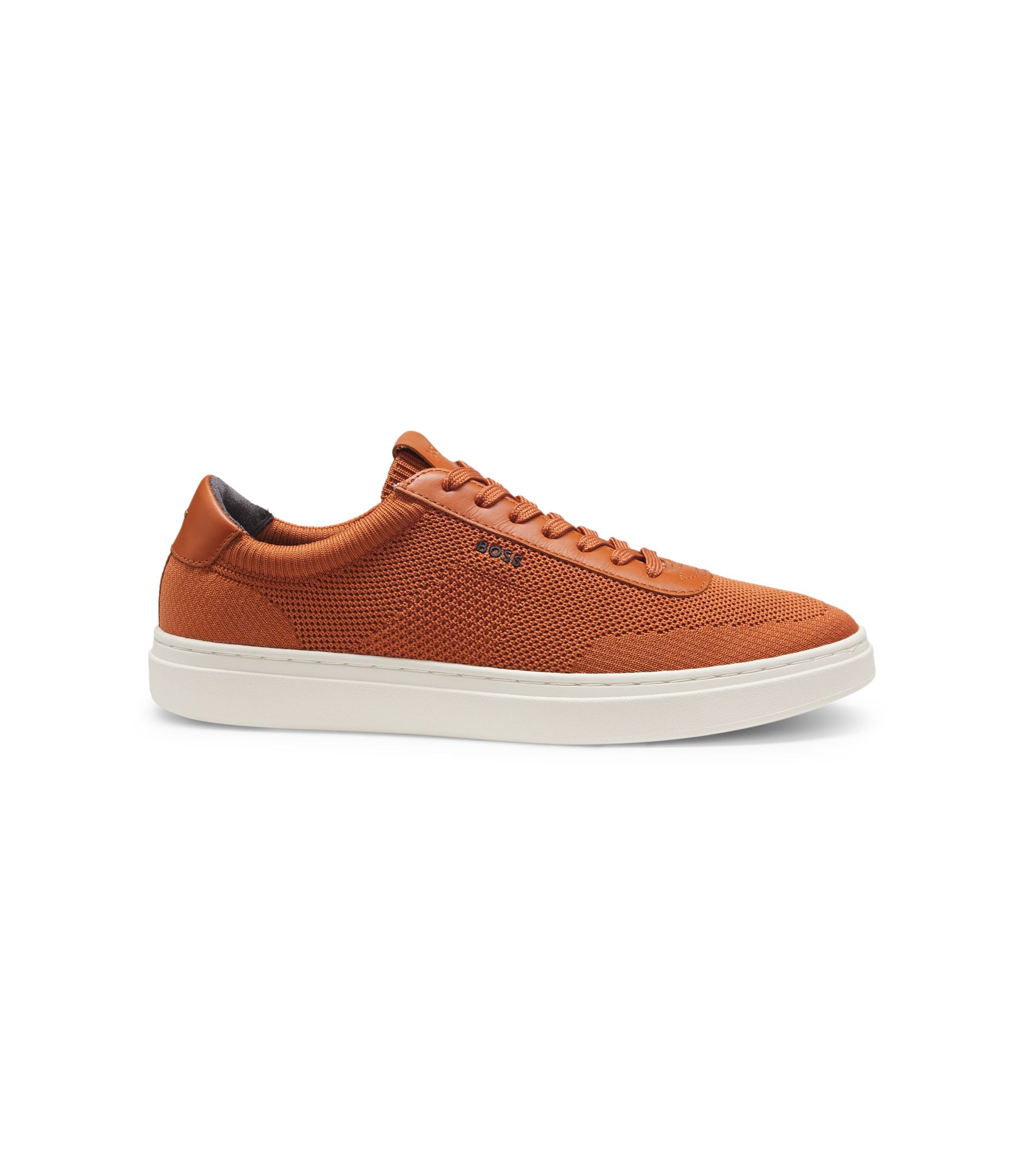 Boss Lace Up Trainers With Knitted Uppers And Leather Trims Brown Brown