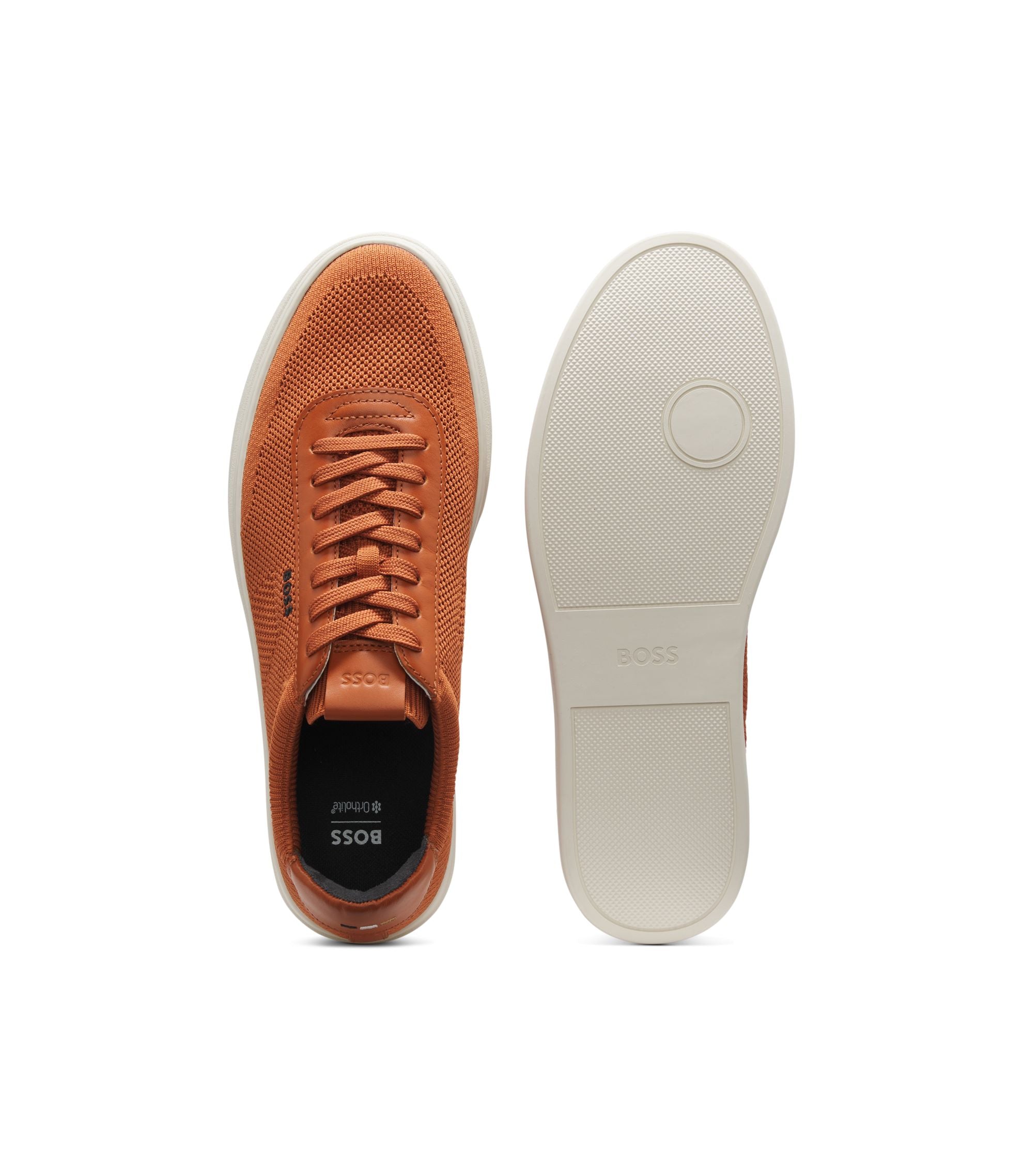Boss Lace Up Trainers With Knitted Uppers And Leather Trims Brown Brown