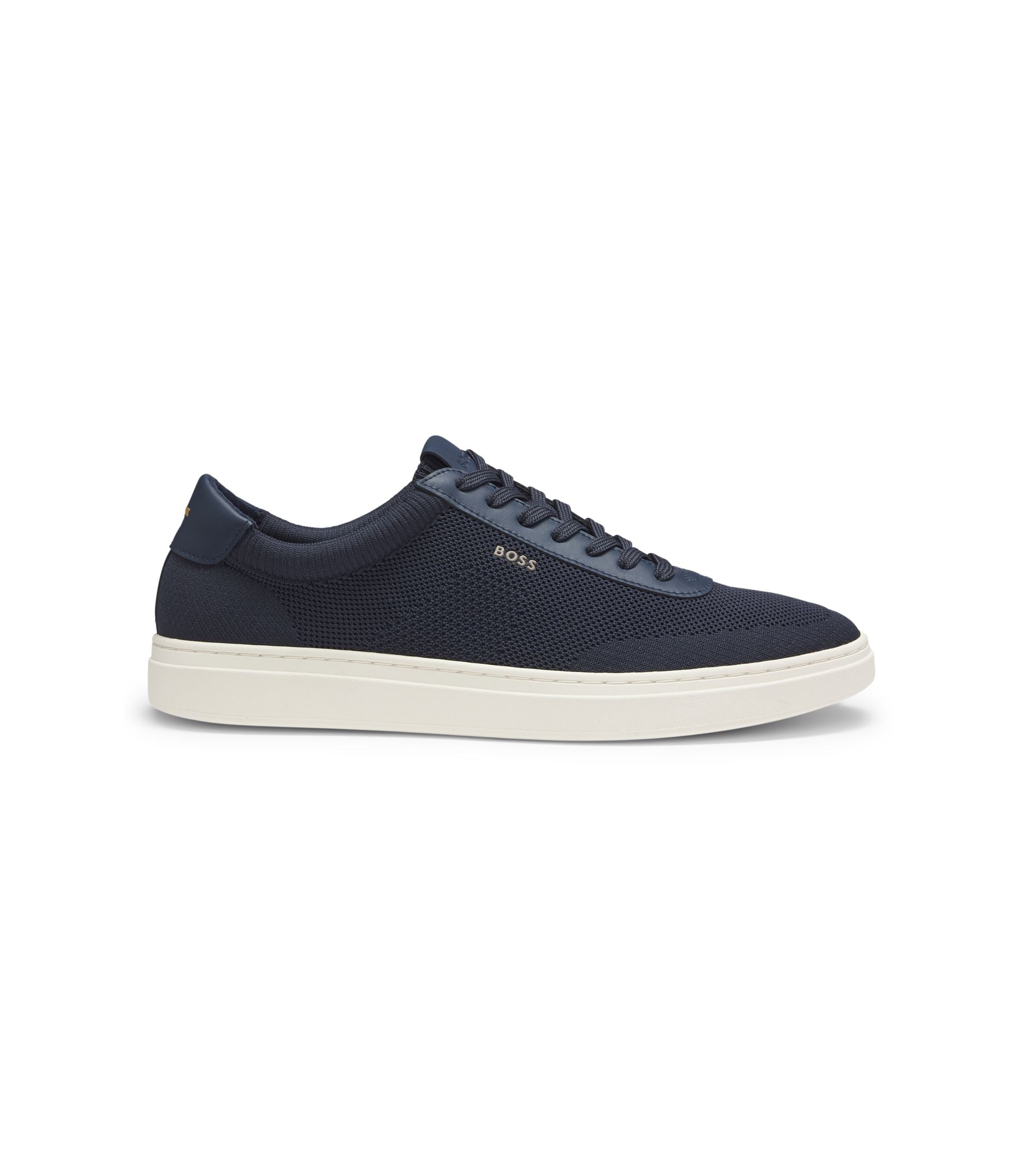 Boss Lace Up Trainers With Knitted Uppers And Leather Trims Dark Blue Dark Blue