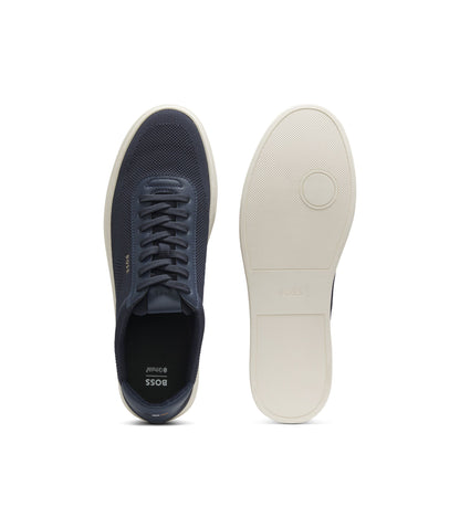 Boss Lace Up Trainers With Knitted Uppers And Leather Trims Dark Blue Dark Blue