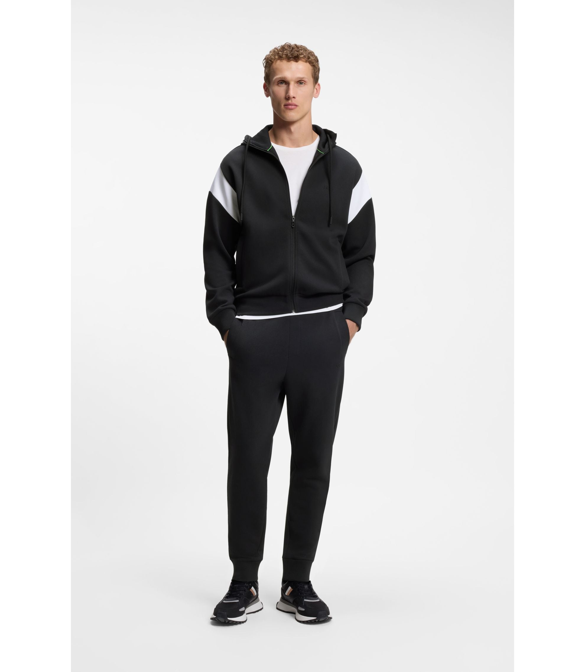 Boss Regular Fit Zip Up Sweatshirt In Spacer Pique Dark Blue