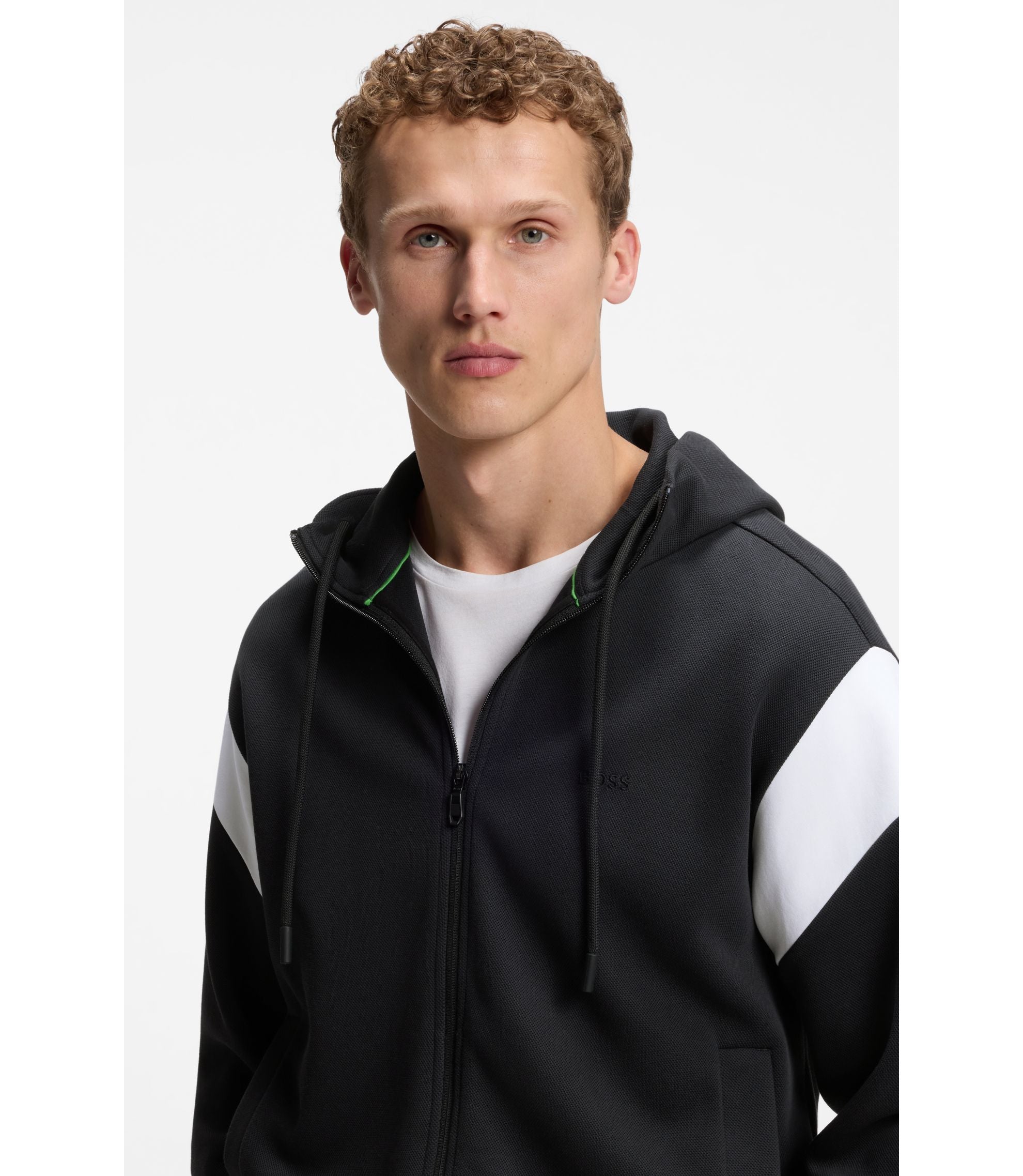 Boss Regular Fit Zip Up Sweatshirt In Spacer Pique Dark Blue