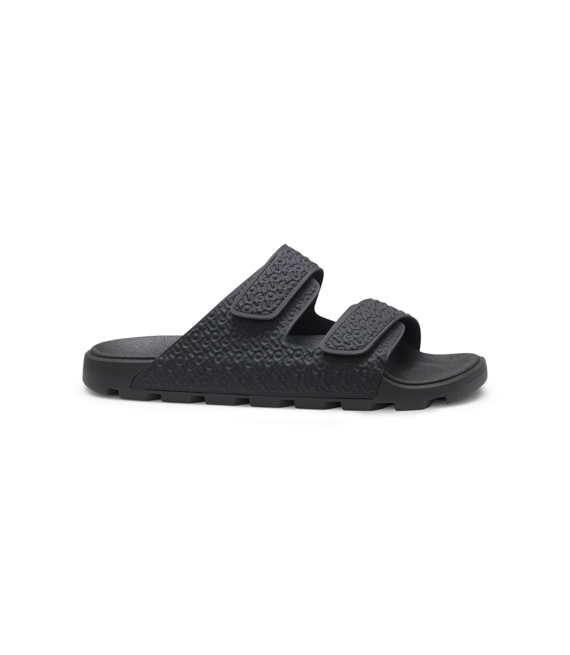Hugo Monogram Sandals With Riptape Straps Black Black