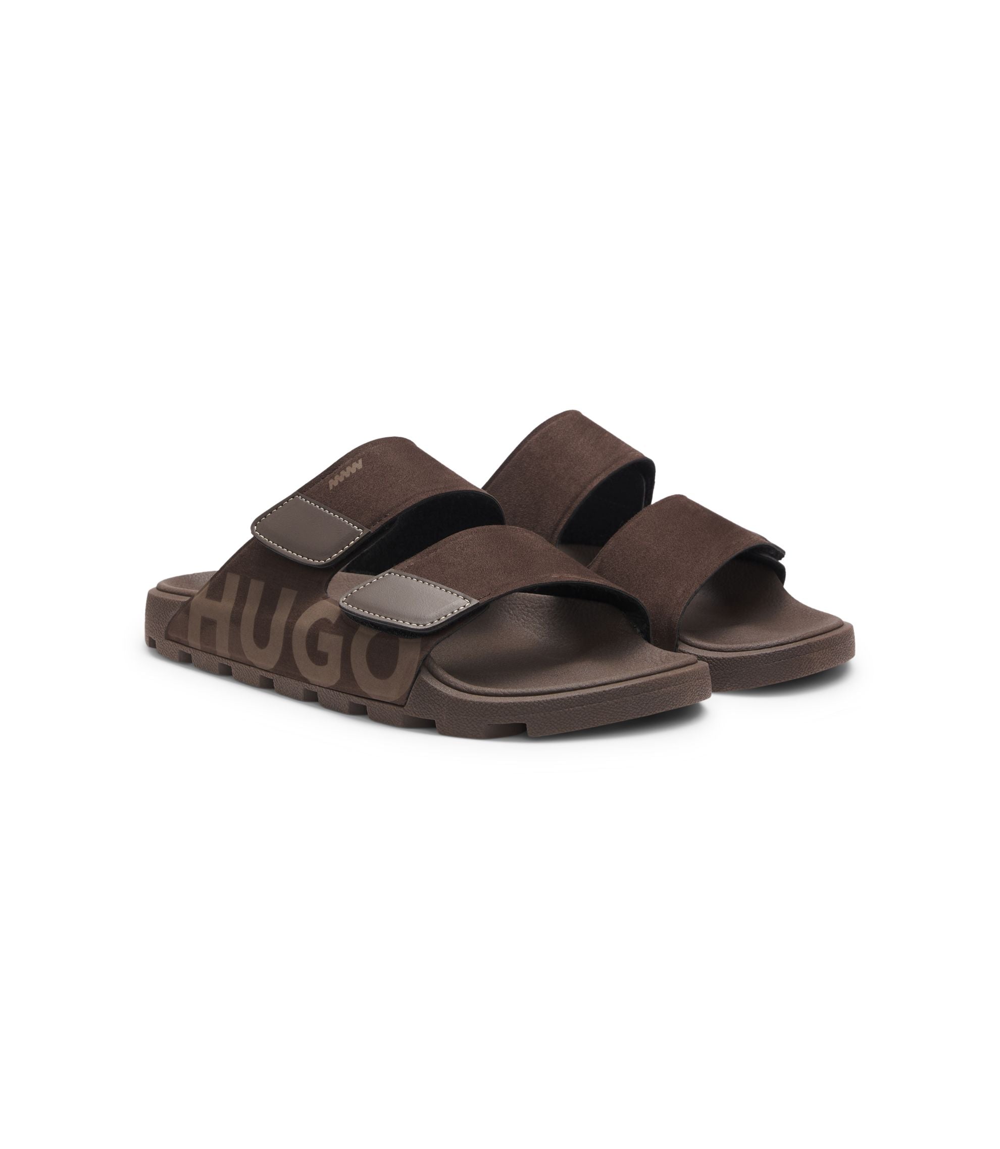 Hugo Faux Suede Slides With Logo Detailing Light Brown Light Brown