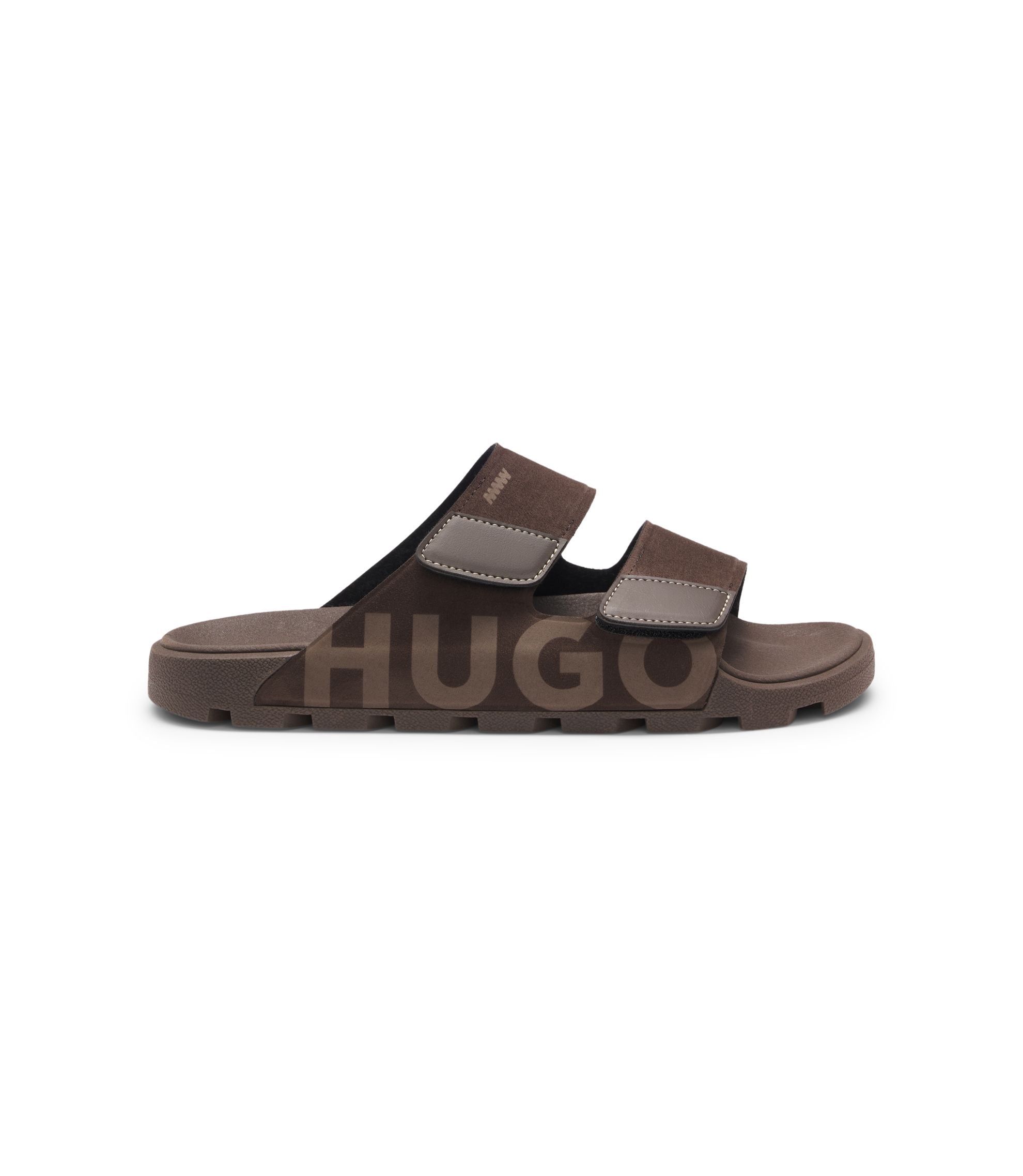 Hugo Faux Suede Slides With Logo Detailing Light Brown Light Brown